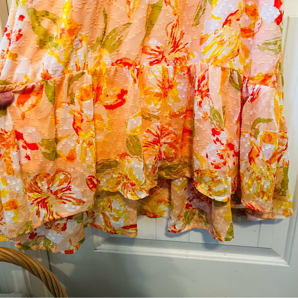 Harlow & Rose Halter Neck Peach Orange Floral Tiered Maxi Dress Tie Back NWT - Picture 4 of 9